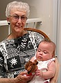 Great Grandma Sally lets Sierra touch.